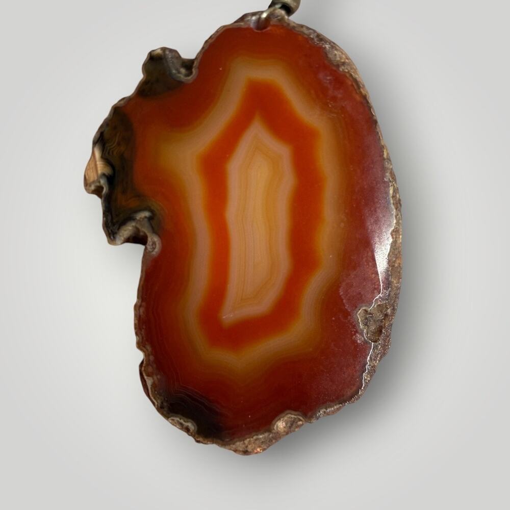Vintage Natural Agate Slice Pendant Necklace Wood Beads 1/20 14K GF 15 inch - Picture 2 of 11